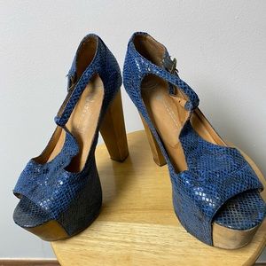 Jeffrey Campbell fun blue high heel platform shoes